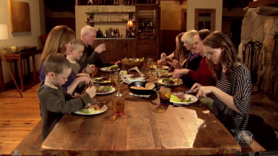 Family dinner at the long table