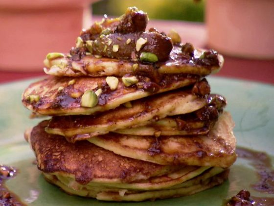 Orange Ricotta Pancakes with Pistachio and Fig Compote